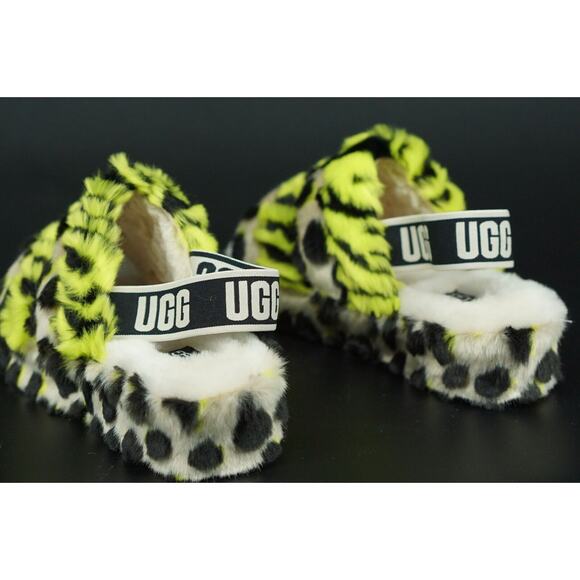 UGG Fluff Yeah Animalia Slingback Sandals Slipper SZ 7 New Leopard green - Picture 2 of 11
